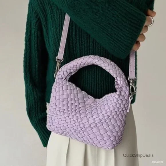 Woven Clutch Purse with Detachable Strap, Faux Leather Crossbody Handbag - Picture 3 of 6